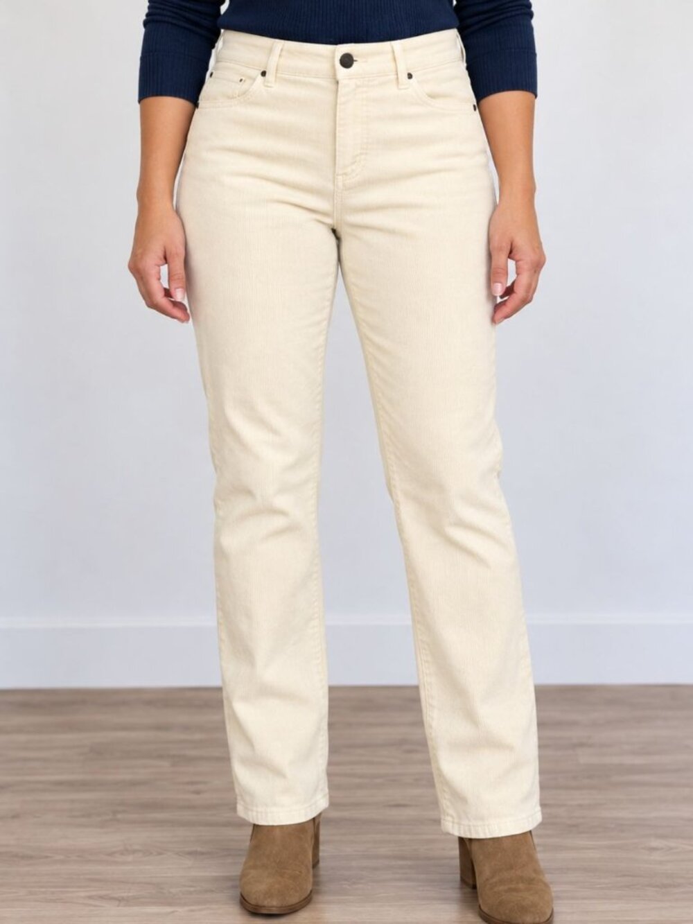 Talbots Womens 6P Ivory Corduroy Pants High Waist Straight Leg Stretch Petite